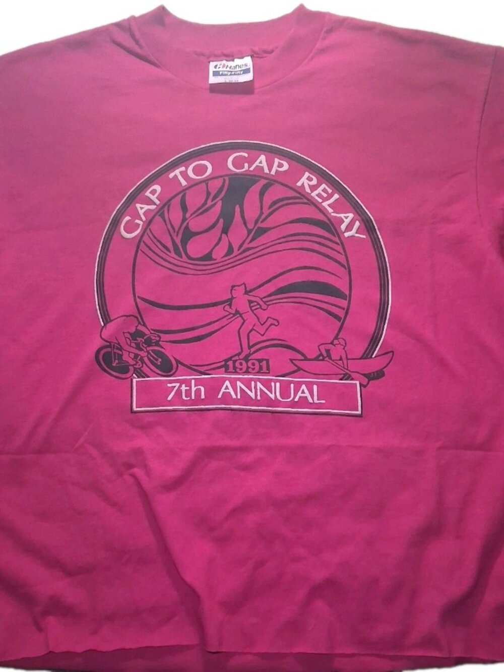 Vintage 1990 Gap to Gap Relay Tee Pink Hanes M Single Stitch
